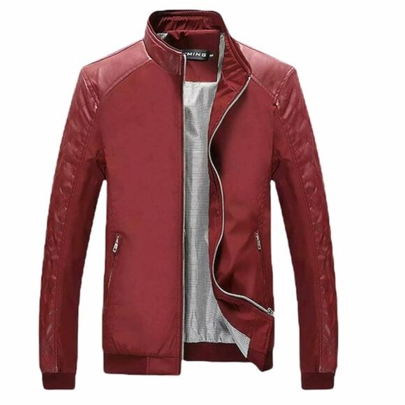 NWOT Tanming Slim Casual Bomber Jacket Size S Red - Picture 1 of 11